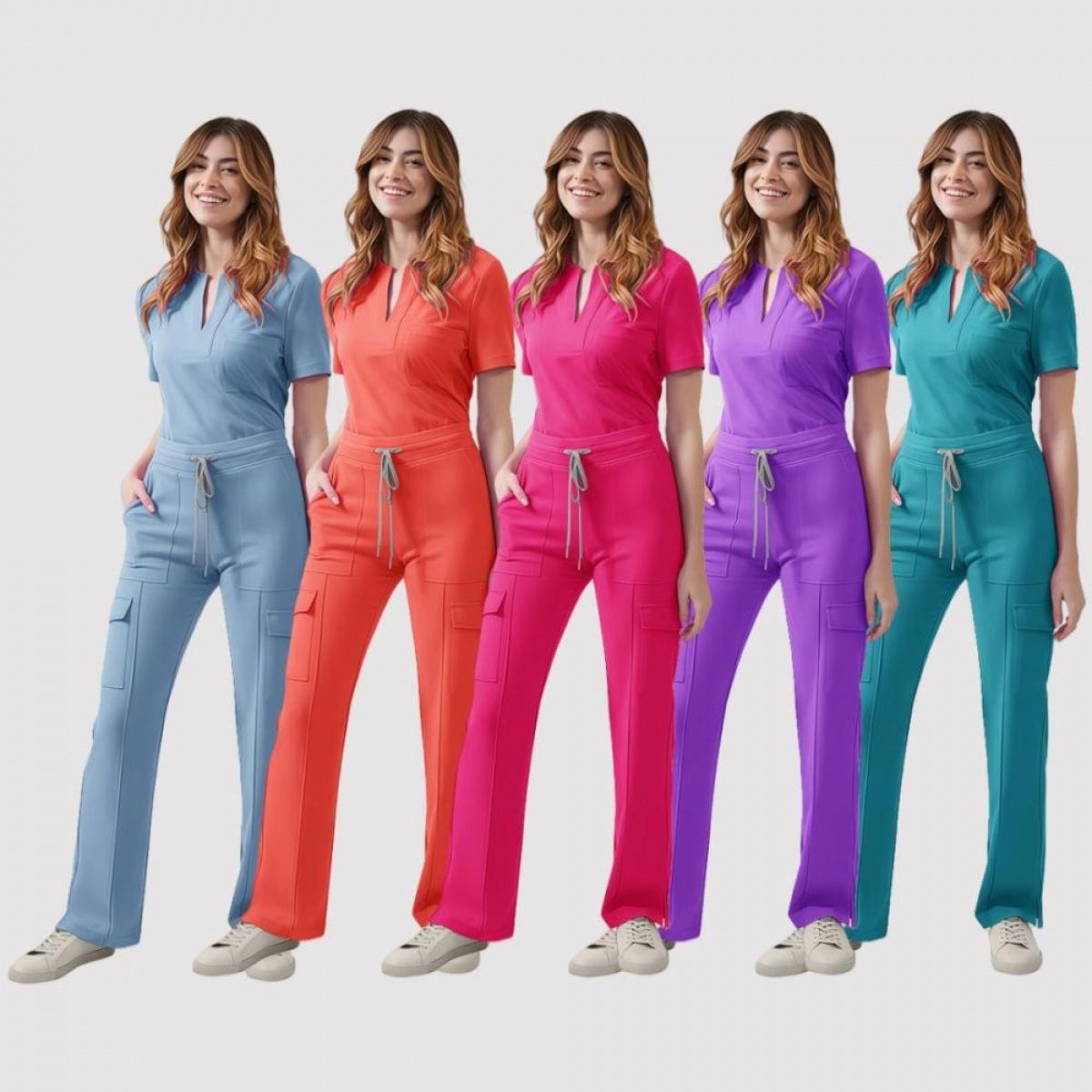 Women's Minimalist Basic 2-Piece Set V-Neck Scrubs Set - Polyester-Spandex Blend Lady Workwear Uniforms, Hospital & Pharmacy All-Seasons Work Clothes, Casual Top & Pants, Scrubs for Women,summervibes Womenswear scrubs sets for women Workuniform