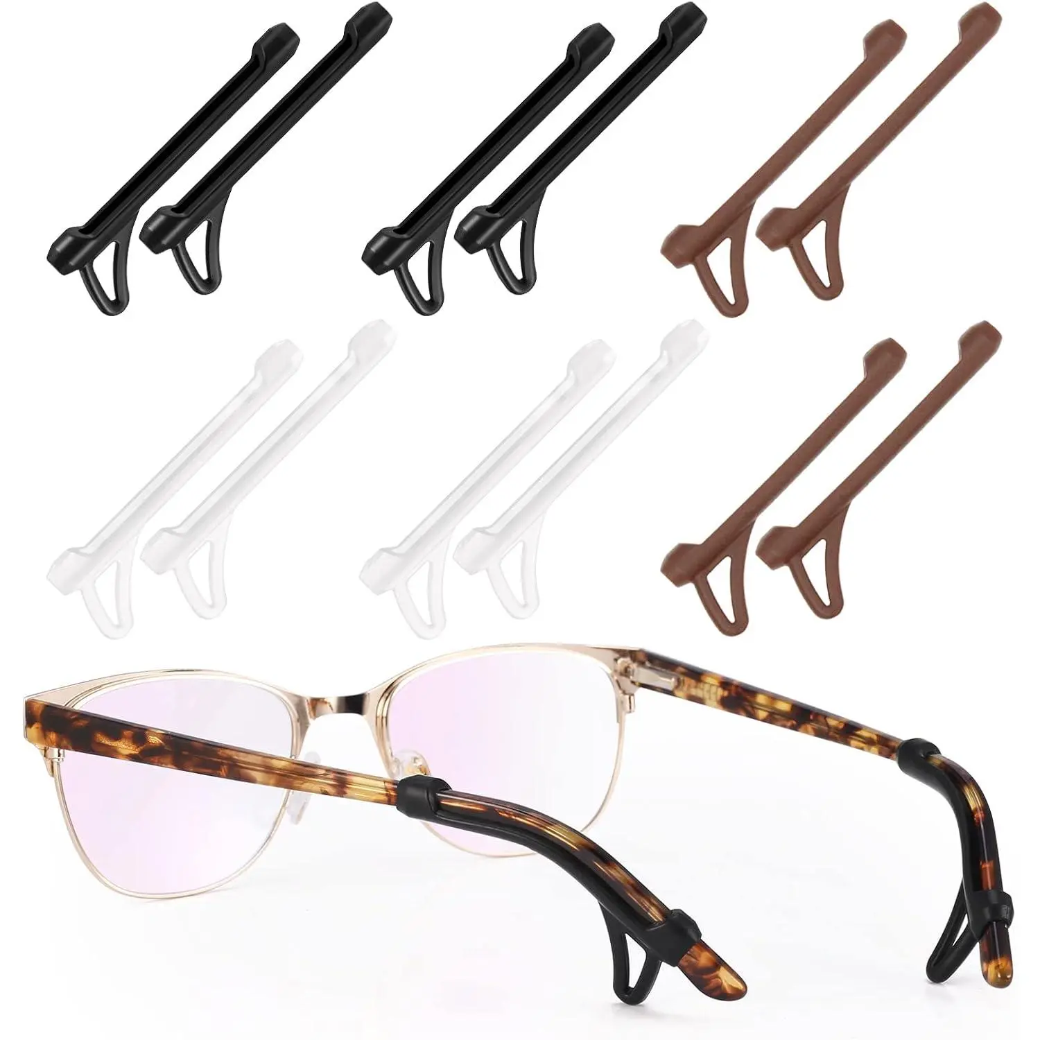 Glass Ear Grips, 6 Pairs Glasses Ear Cushion with hook Anti Slip  Temple Tips Sleeves for Eyeglasses Ear Hooks Eyewear Retainers