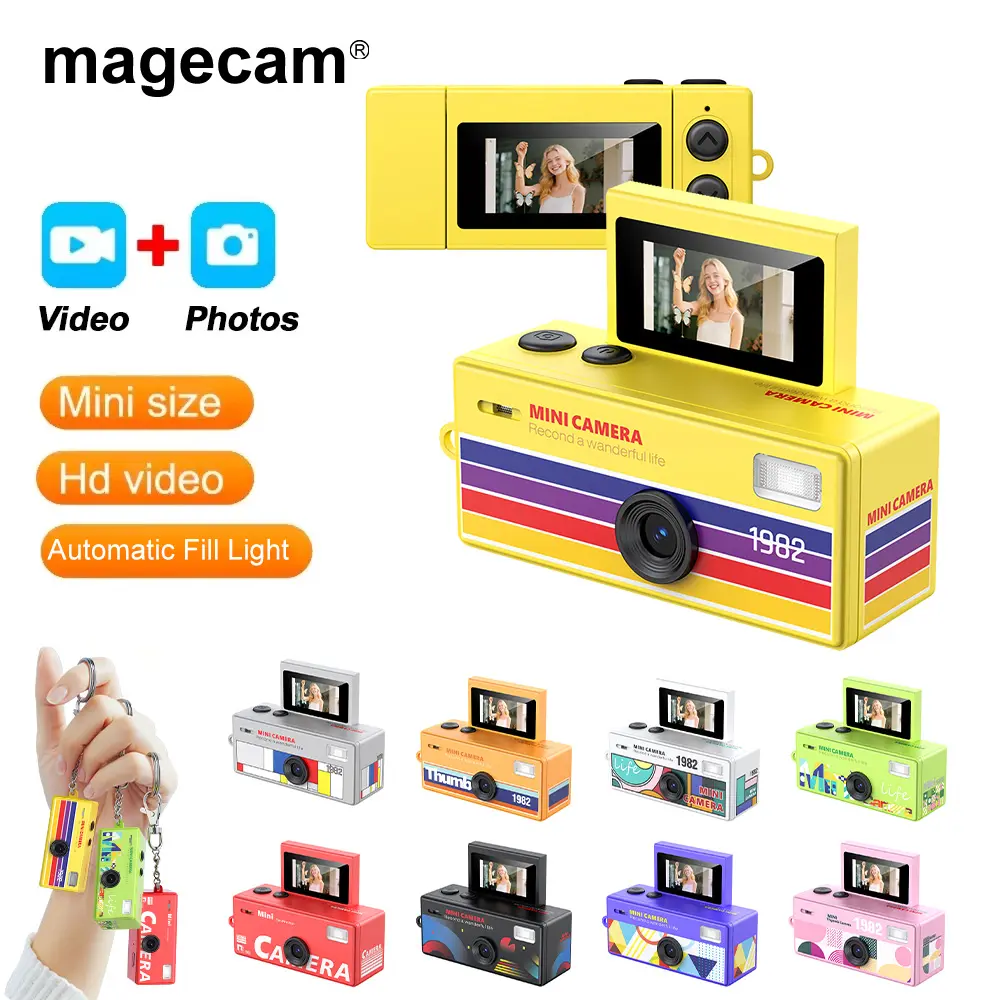 Portable 0.96-Inch LCD Flip Screen CCD Digital Camera - Unisex Retro Plastic Keychain Camcorder with Lens, 180° Rotatable Selfie Function, Memory Card Slot, HD MP4 Video Recorder Support