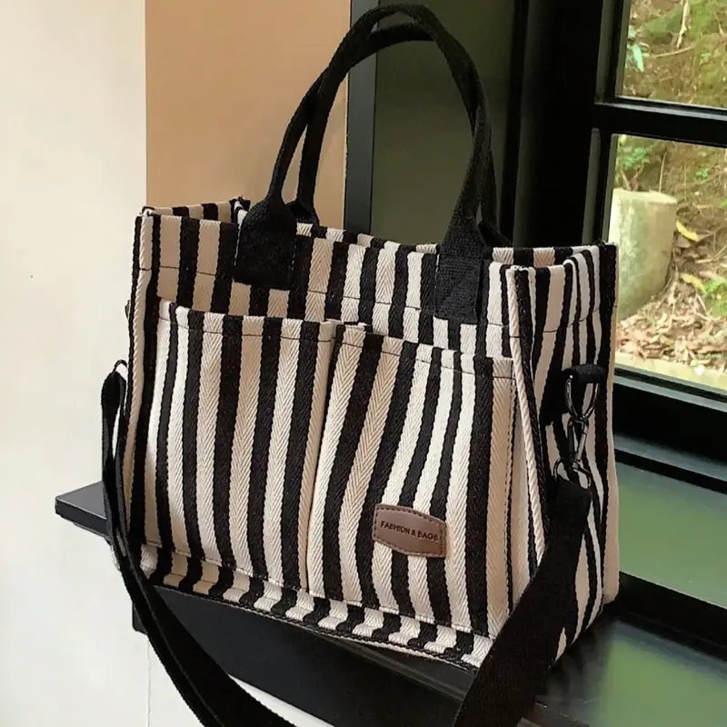 Striped Pattern Tote Bag, Fashionable Patterned Bag, Fall Winter Casual Large Capacity Shoulder Bag for Women, Versatile Casual Commuter Bag for Daily Used, Casual Bags #GLOBAL PICKS