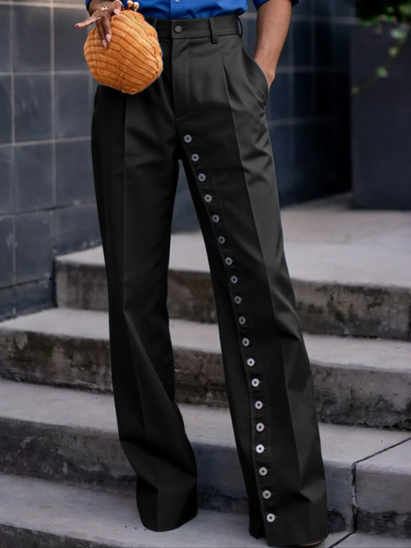 INCERUN Men's Casual Fashion Long Pants, Autumn Casual Pants, Solid Color Plain Button Design, Zipper, Ideal for Daily Wear, Comfortable and Stylish, Perfect for Everyday