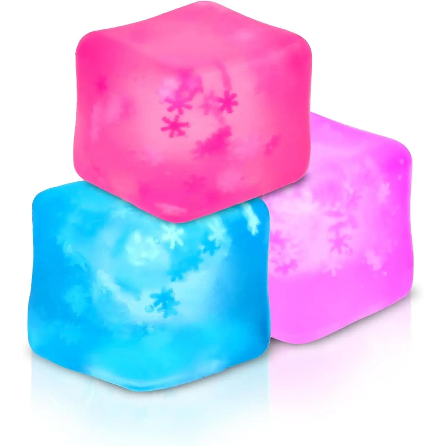Stress Cube 3 Pack - Fidget Toy with Snowflakes Inside, Mellow Chill Touch, Cube Squishies for Adults Kids Children Teens, Classroom Prize Box Toys