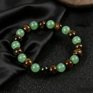 1Pc Color Block Beaded Crystal Tiger Eye Bracelet - Green Aventurine Stones, Luggage & Bag Charm Accessory for Abundance, Protection Gift