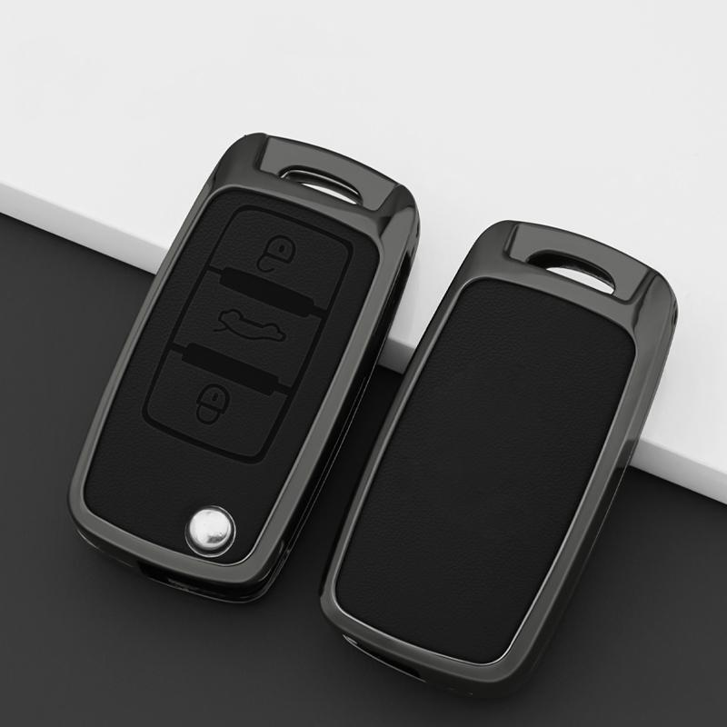 Zinc Alloy Leather Car Key Cover for Volkswagen VW Polo Golf Passat Tiguan Beetle Caddy T5 Eos Skoda Octavia Seat Leon Altea, Car Key Protector, Car Key Accessory, Car key Gift