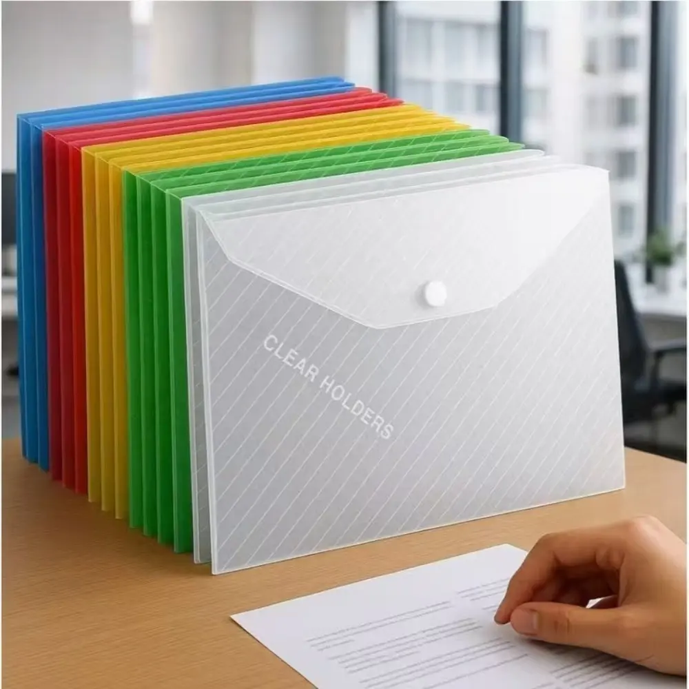 Modern Folding Type A4 File Storage Bags, 5-Pack Transparent PP Plastic Large-Capacity Office Filing Supplies, Test Paper & Material Organizer for Business Professionals (Back to School Essentials), Classic/Modern