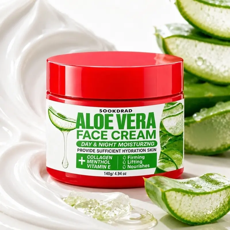 Aloe Vera Face Cream, Collagen, Menthol, Vitamin E, Day Night Moisturizing, Hydrating, Firming, Lifting, Nourishing, For Face, All Skin Types, 140g
