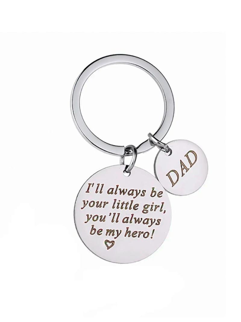 Letter Pattern Slogan Metal Keychain Personalized Heart Tag for Men & Women, Round Shaped Stainless Steel Key Holder & Key Fob for Car Key, Accessories As Xmas Gift