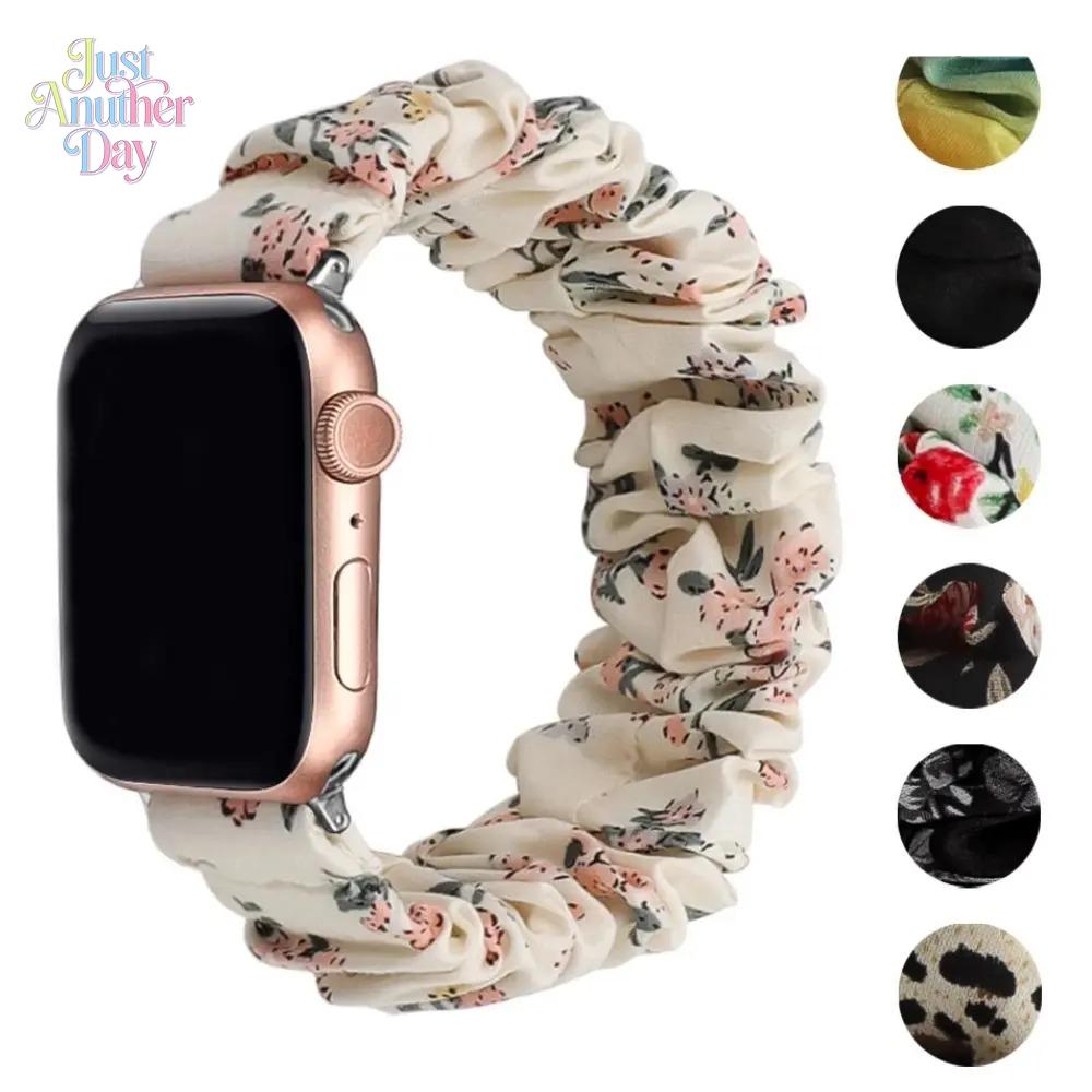 Cute Printed Scrunchie Watch Band – Elastic Replacement Strap for Apple Watch, Fits 38–49mm