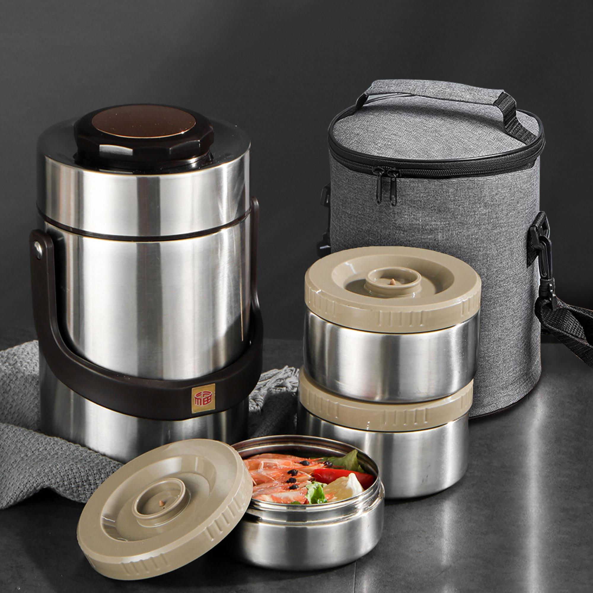 67.63oz 304 Stainless Steel Vacuum Insulation Lunch Box with Insulated Bag Portable 3 Layer Insulated Lunch Compartment Vacuum Insulated Barrel