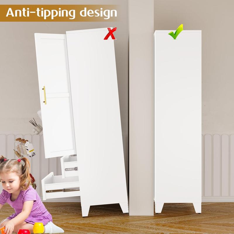 Metal Wardrobe Closet with 2 Doors & 2 Drawers, 71"" Tall Armoire Wardrobe Closet with Hanging Rods and Adjustable Shelf, Steel Wardrobe Storage Cabinet for Bedroom, Large mothersdaygift