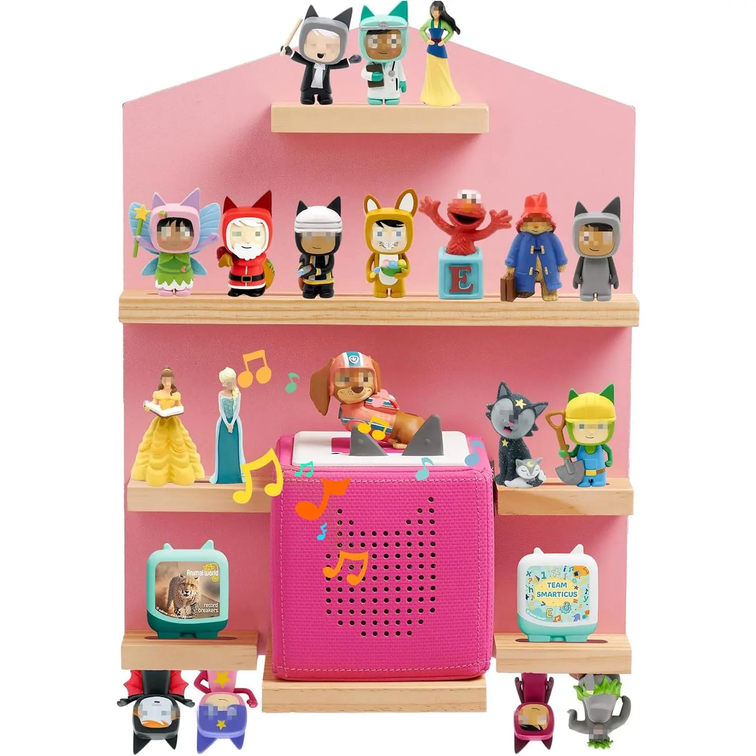 Gieanoo for TonieBox 2/1 Toniebox Shelf, Magnetic Shelf for Tonies Pine Wooden Floating Wall Shelves Organizer Compatible with Tonie Box Player and Tonie Figures Storage(Pink)