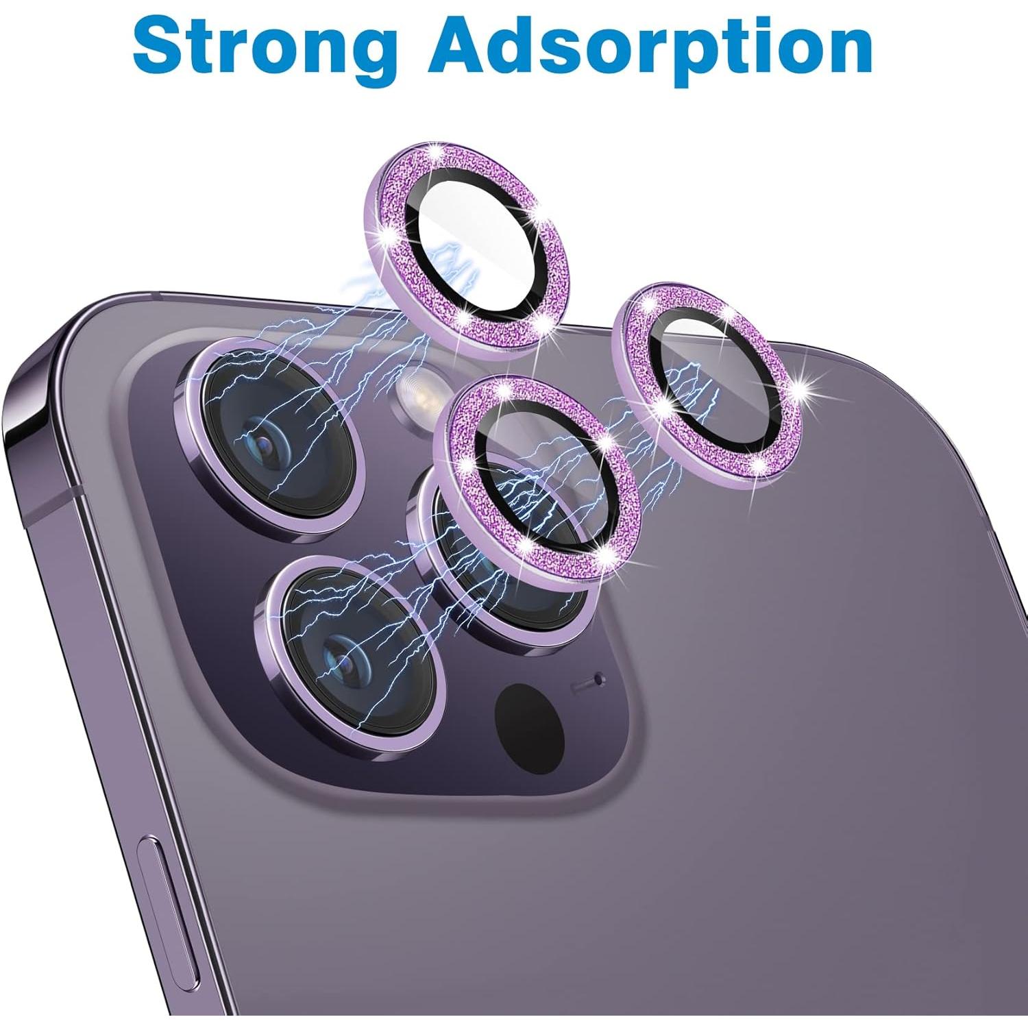 Compatible with  14 Pro and 14 Pro Max Camera Lens Protector, Bling Glitter Lens Cover 9H Tempered Glass Camera Cover Anti Scratch Lens Screen Protector - 3 count Deep Purple