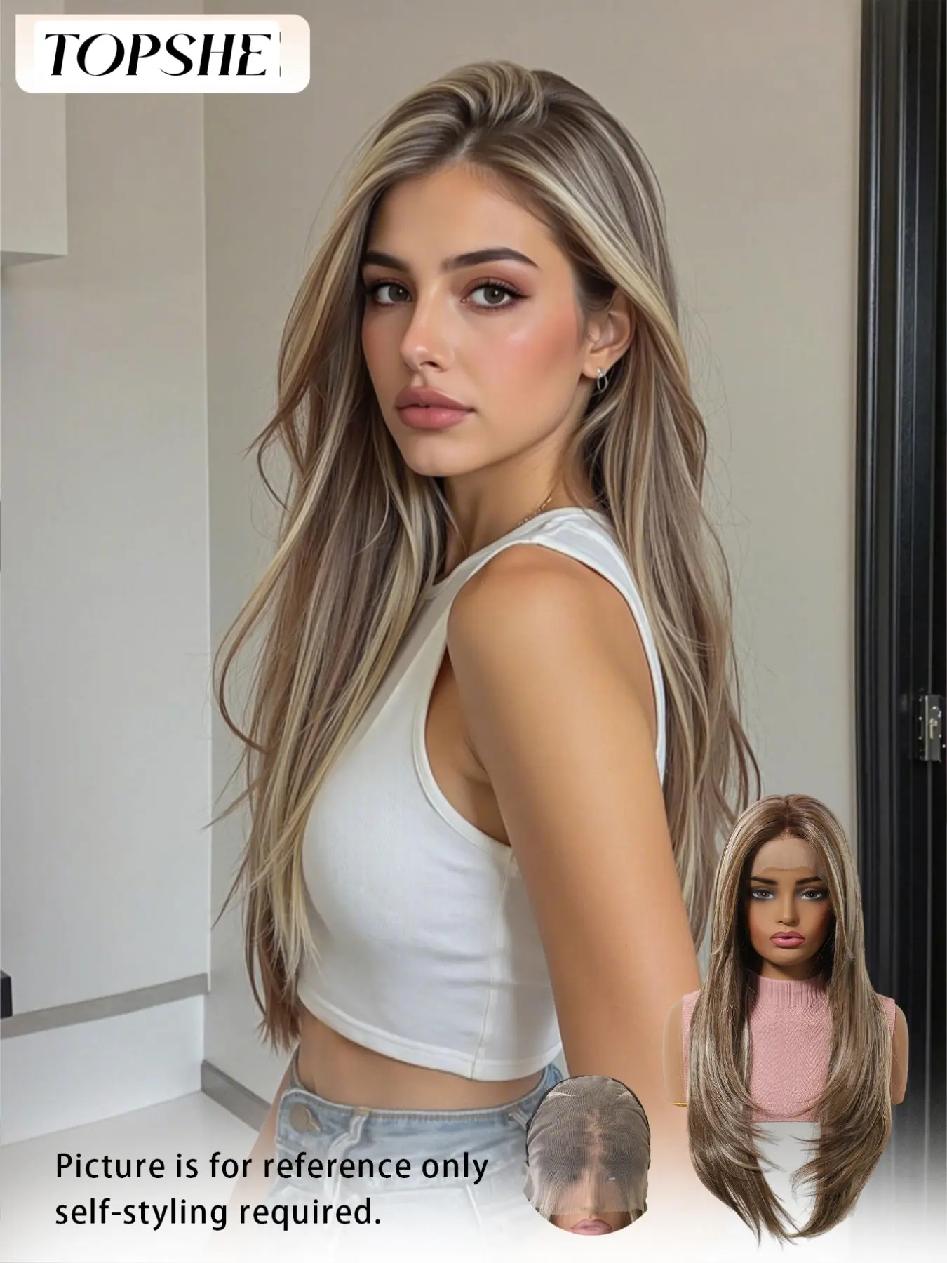 Topshe HD Lace Frontal Closure Wig, Glueless Balayage Wig, Natural-Looking Hairline, Balayage Hand-Woven 13x6, Medium Length, Multi-Purpose, All Seasons, No Glue Wig, Hd Wigs