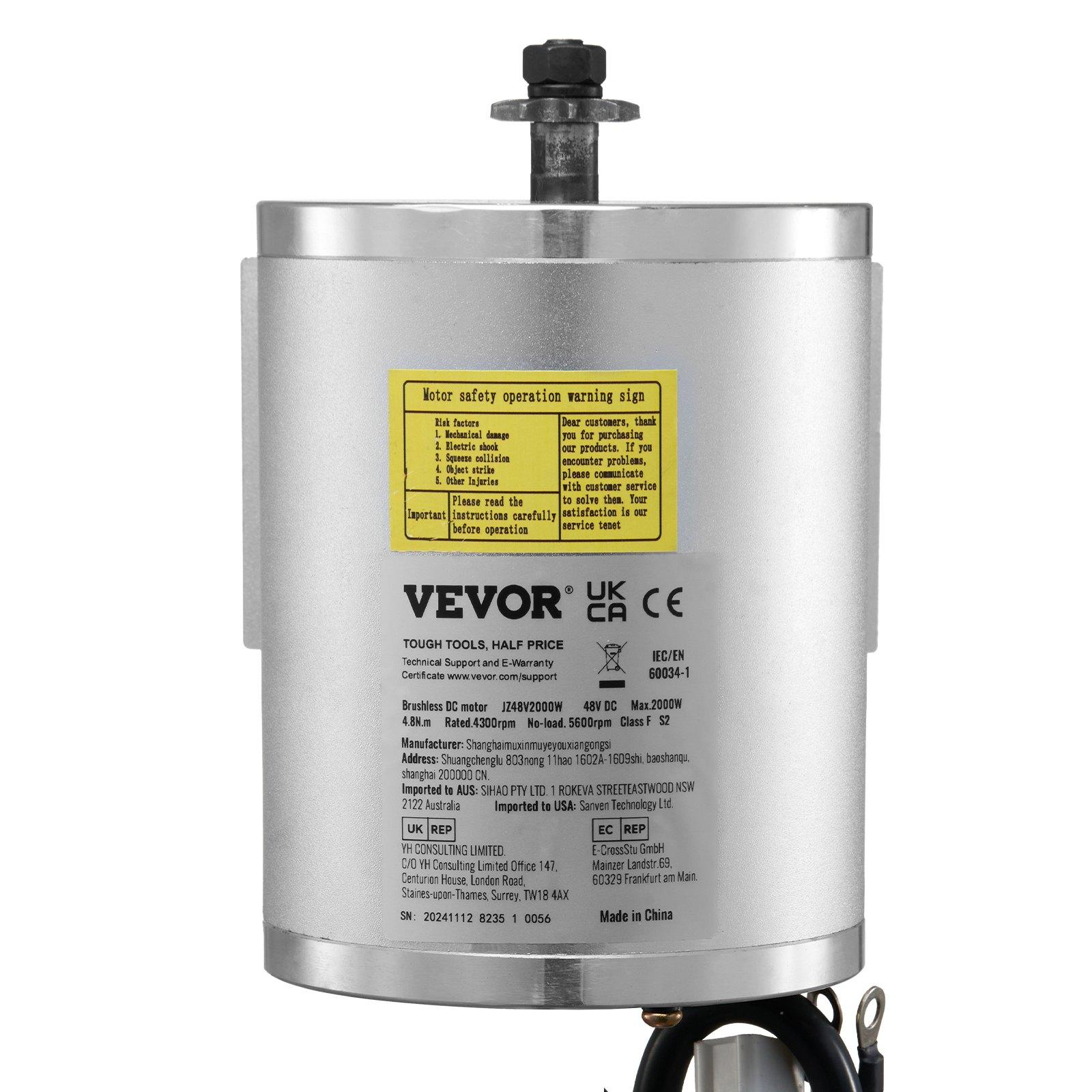 VEVOR 2000W Electric Brushless DC Motor Kit - 48V 4300rpm Motor with Upgraded Speed Controller for Go Karts E-Bike Motorcycle Scooter VEVOR 2000W Electric Brushless DC Motor Kit - 48V 4300rpm Motor with Upgraded Speed Controller for Go Karts E-Bike Motorcycle Scooter