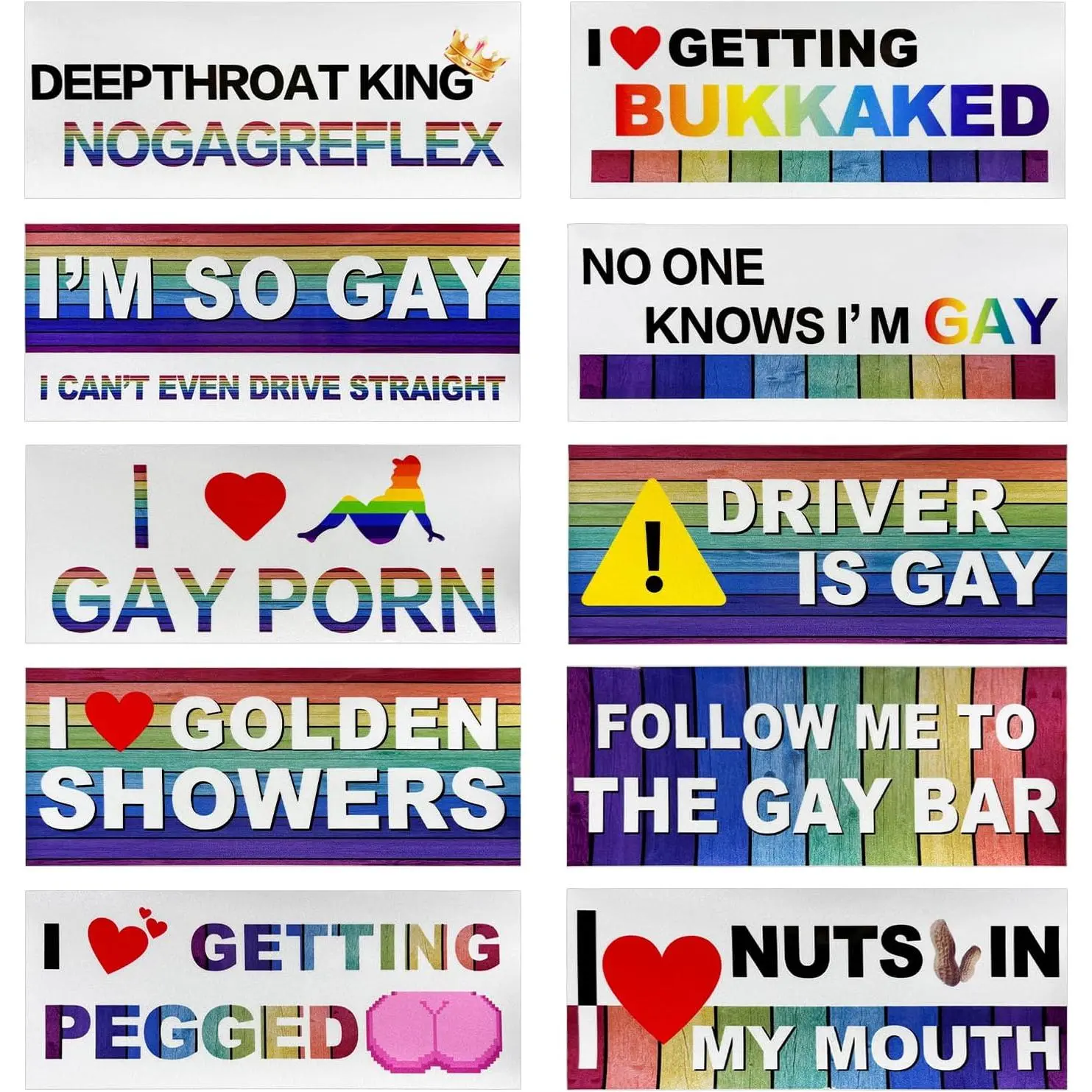 10 Pcs Bumper Decals Funny LGBT Stickers Rainbow Bumper Prank Car Stickers Colorful Car Accessories for Truck Vehicle Luggage Window Refrigerator(Magnetic,Classic Style)