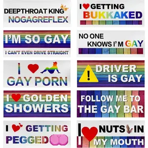 10 Pcs Bumper Decals Funny LGBT Stickers Rainbow Bumper Prank Car Stickers Colorful Car Accessories for Truck Vehicle Luggage Window Refrigerator(Magnetic,Classic Style)
