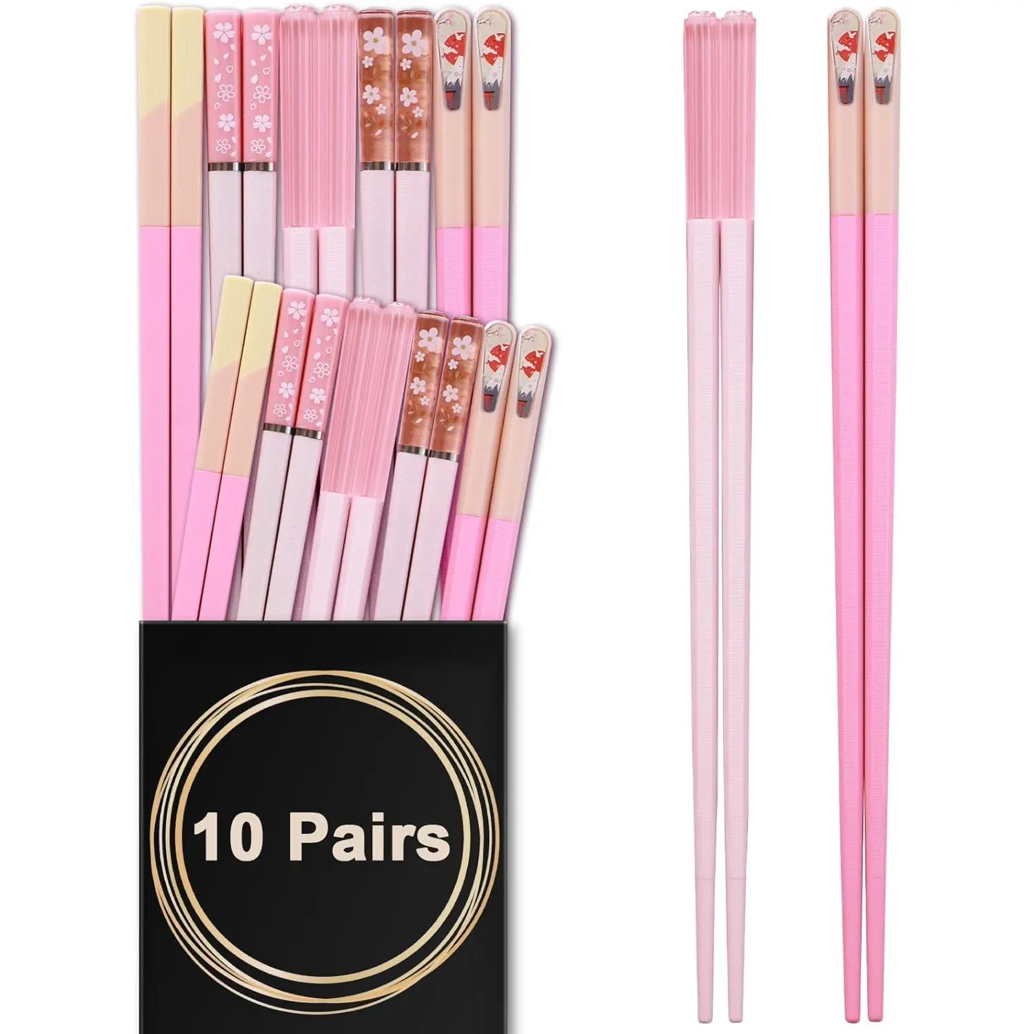 Reusable Fiberglass Chopsticks Set - 10 Pairs 9.5 inches Black Cherry, BPA-Free, Lead-Free Safe, Dishwasher-Safe Non-Slip Cutlery for Asian Foods, Hot Pot Meals
