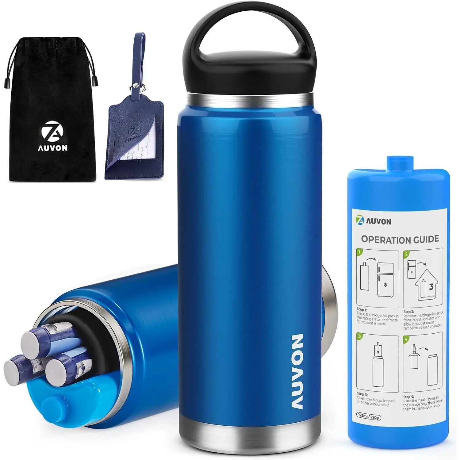 Large Insulin Cooler Travel Case, Med Anti-freezing and Handle Design | 44H Cold Vacuum Insulin Bottle with Medical ID Tag, Gel Ice Pack & Pouch, Diabetic Medical Cooler, TSA ApprovedGift