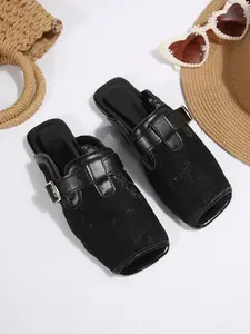Women's Summer Lace Mesh Slippers, Elegant Plain Design, Breathable Rubber Sole, Casual Beach Footwear, Comfortable Fish Mouth Sandals