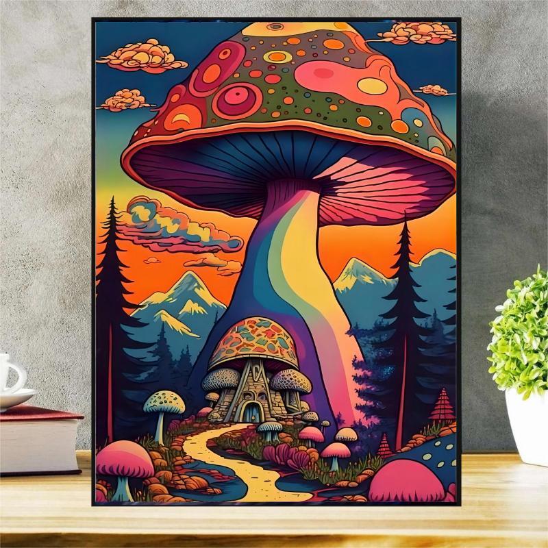 Mushroom Pattern DIY Artificial Diamond Art Colorful Painting Without Frame, Creative Wall Hanging Decoration Toy, Cartoon Housewarming Gift