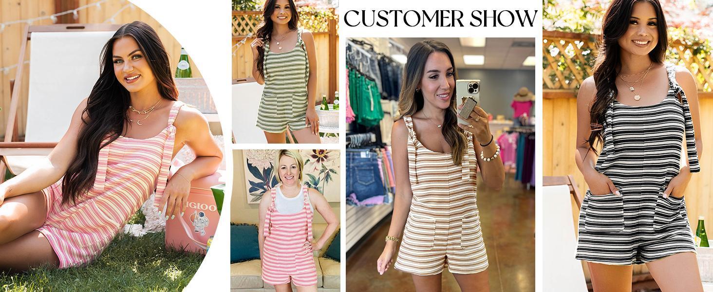 PASLTER Womens Summer Casual Sleeveless Romper Loose Striped Tied Shorts Overalls Jumpsuit with Pockets 2025 Clothes