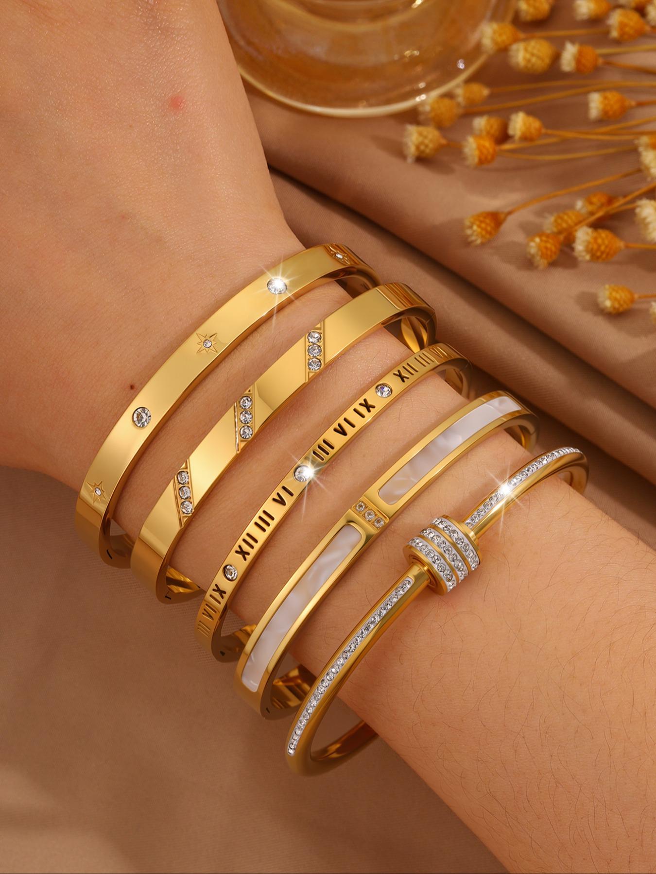 Elegant Fashion Bangle Bracelet Set, Stainless Steel Jewelry for Party, Daily Clothing Decor, Trendy All-match & Exquisite Jewelry for Birthday Gift, Bangles Bracelets Set