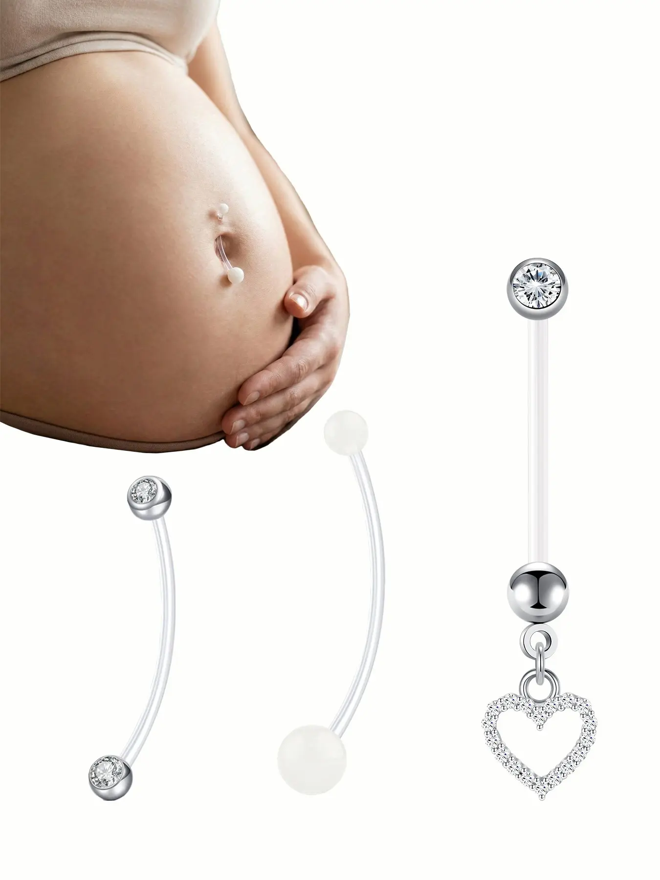 Long Dangle Pregnancy Belly Button Ring, 14g Flexible Clear Acrylic, 25–38 Mm, Casual Style, All Seasons, Jewelry for Women