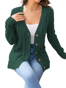 Women's Plain Textured Button Front Pocket Fitted Cardigan, Casual Minimalist Long Sleeve V Neck Knitwear Fabric for Fall & Winter,  Cardigan for Women, Fashion Ladies' Knit Clothing for Daily Wear, Womenswear