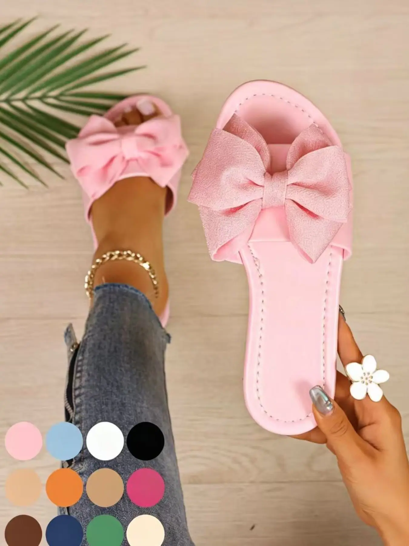 Women's Chic Summer Slides, Big Bowknot Design, Sweet Style Slippers, Plus Size Available Women's Chic Summer Slides, Big Bowknot Design, Sweet Style Slippers, Plus Size Available