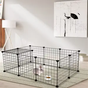 12-Piece Metal Pet Fence with 24 Clips, DIY Modular Small Animal Cage, Indoor Cat Rabbit Dog Playpen, Easy Assembly