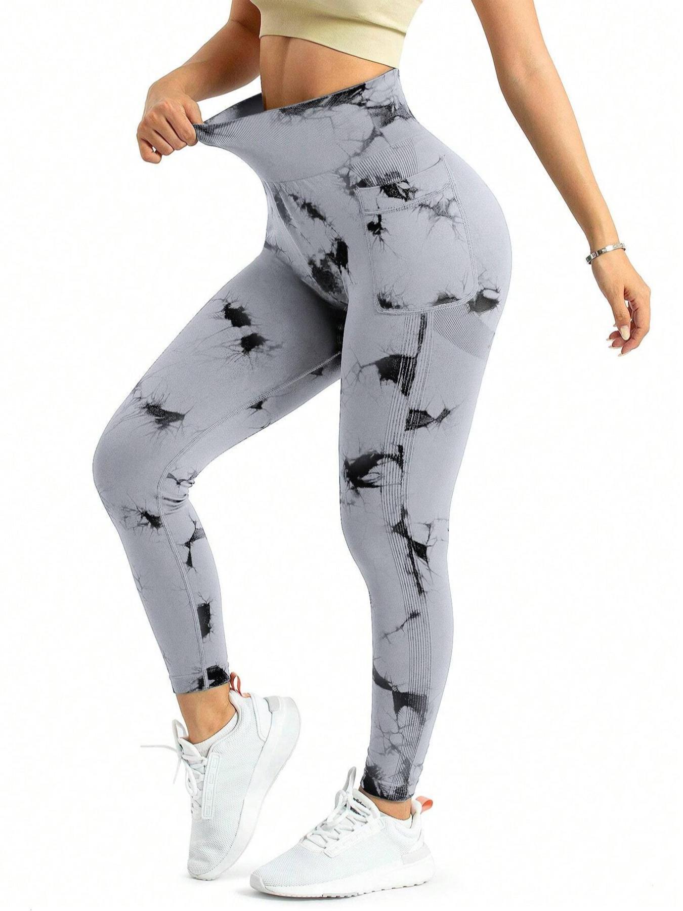 Women's Tie Dye Print Pocket Sports Leggings, Sporty Casual Comfy Breathable High Waist Skinny Pants for Swinging Plate Gym, Gym Clothes Women, Yoga Legging Pants, Yoga Leggings, Yoga Pants, Ladies Sportswear for All Seasons, Breathable Athletic Bottoms