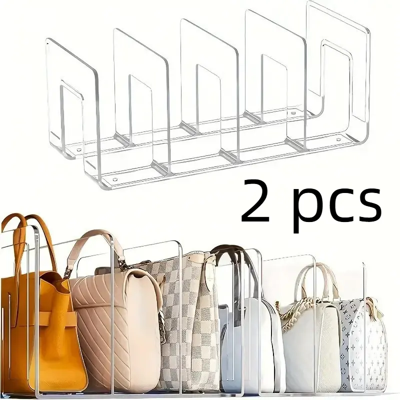Clear Plastic Purse & Wallet Storage Organizer, Adjustable Separation Shelving Unit, Dustproof Handbag Display Holder for Wardrobe, Freestanding Divider Storage Structure