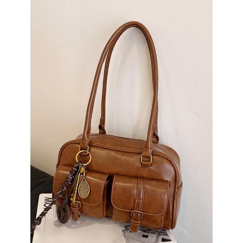 BIGWIG Women's Elegant Solid Color Shoulder Bag, Fashionable Pu Leather Bag for Daily Used, Leather Satchel, Casual Trendy Versatile High-quality Daily Commuting Bag, Unique Gifts for Women