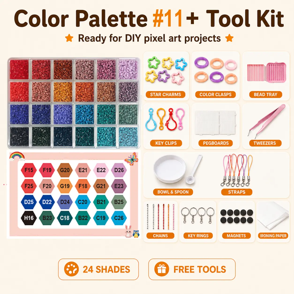 PomCraft Palette #11 Detail Shade Mini Fuse Beads, Highlight Shadow 2.6mm  Beads with Tool Kit for Gradients, Depth, and Advanced Art
