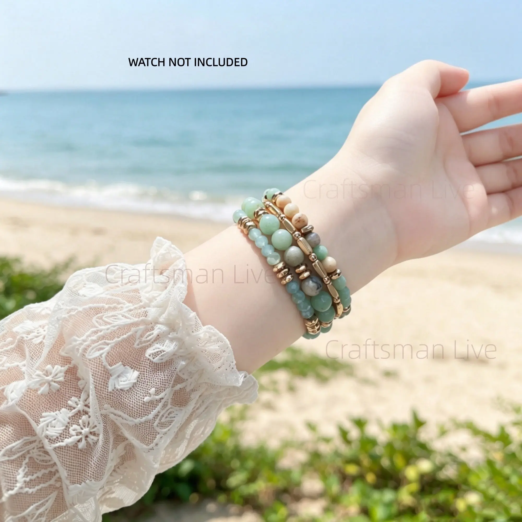 Beaded Bohemian Bracelet suitable for Apple Watch Band 40mm/38mm/41mm/42mm Iwatch Series 11 10 9 8 7 SE Series 6/5/4 Women's Fashion Elastic Watch Band, suitable for iPhone Watch Band 3/2/1/44mm/45mm/46mm/49mm