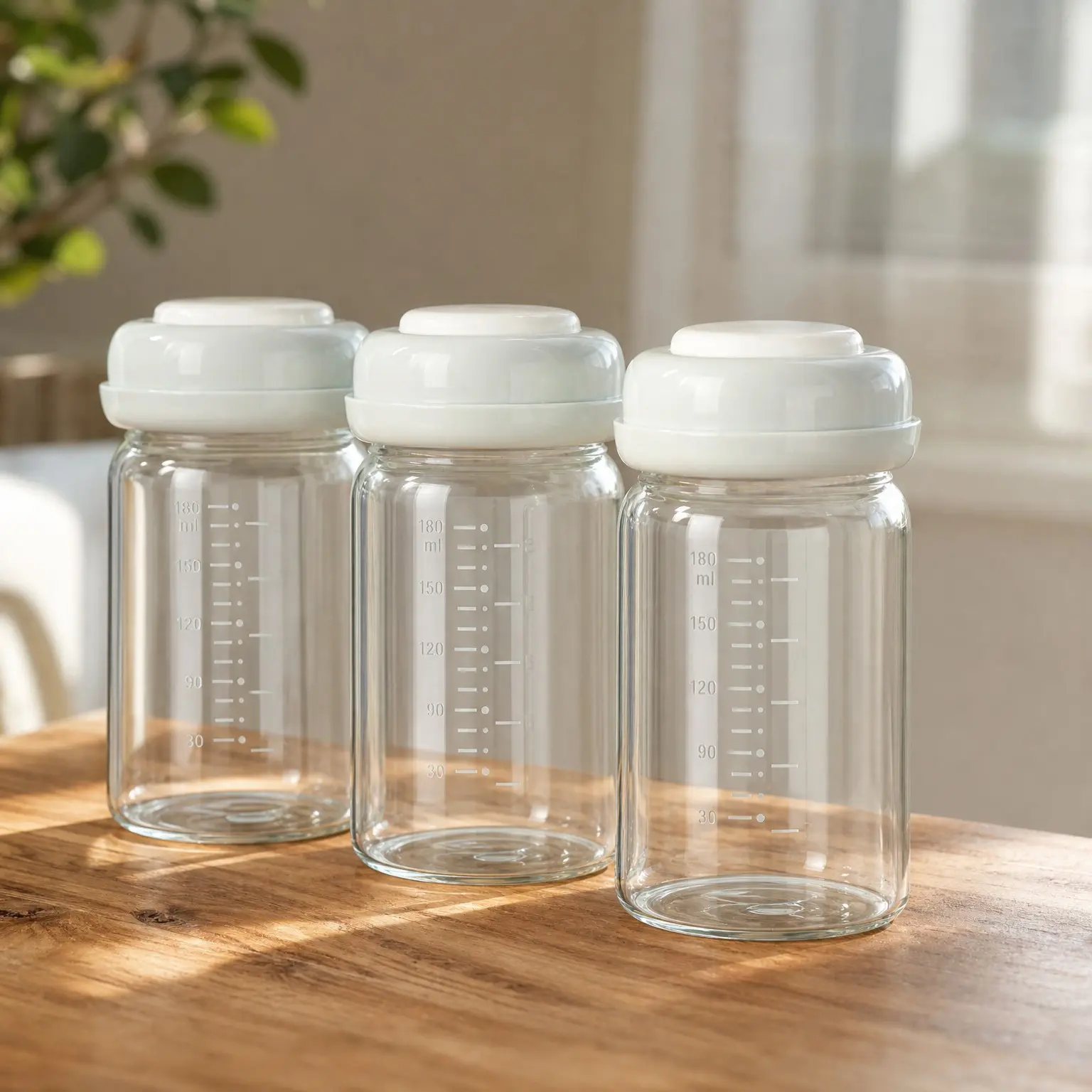 Wide Neck Glass Breastmilk Collection and Storage Bottles, 4 Pack, 6 oz, with Screw Ring Sealing Disk and Re-markable Sealing Disc, BPA Free, Fits Breast Pumps and Nipples, 4 Gray Lids(Gift)