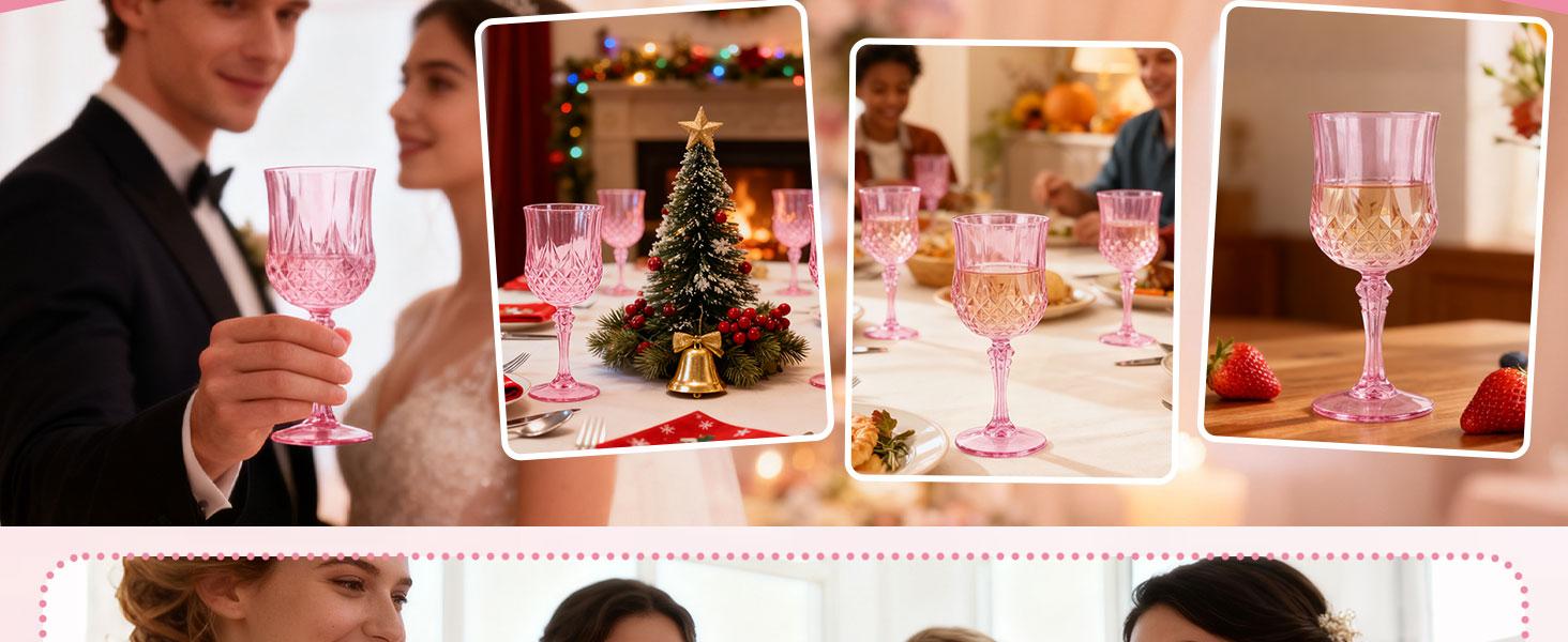 Plastic Wine Glasses, Plastic Goblets Vintage Style Cordial Unbreakable Drinking Glasses,Reusable Drinkware for Wedding Reception, Grand Event Party Supplies, Easter(24, Pink)