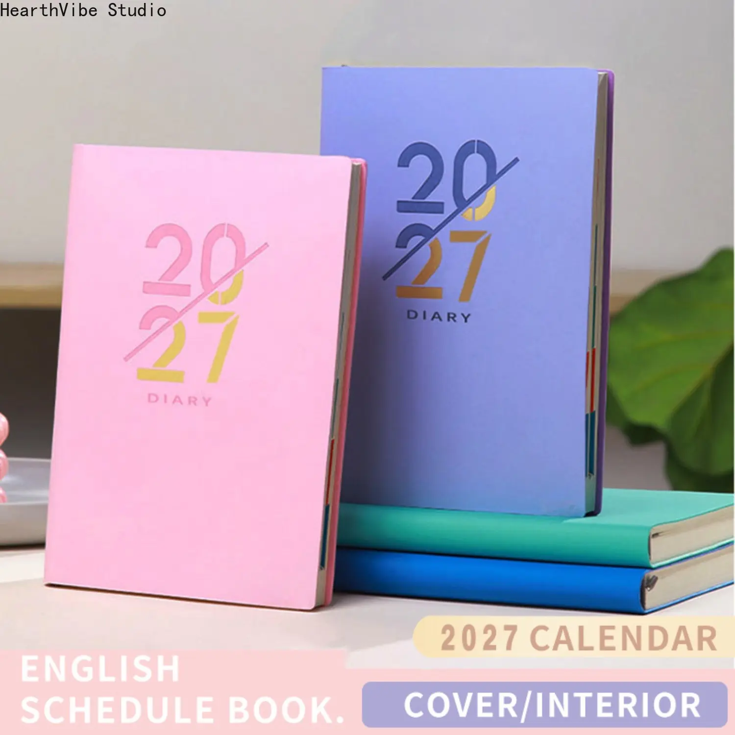 2027 Calendar Planner Index Tab Agenda Book Premium Leather Cover English Schedule Journal Time Management Efficiency Notebook