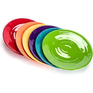 11-Inch Melamine Plates Set of 6 Unbreakable Reusable Plastic Dinnerware with Ceramic Feel Stackable Dishwasher Safe Versatile for All Meals Multicolor