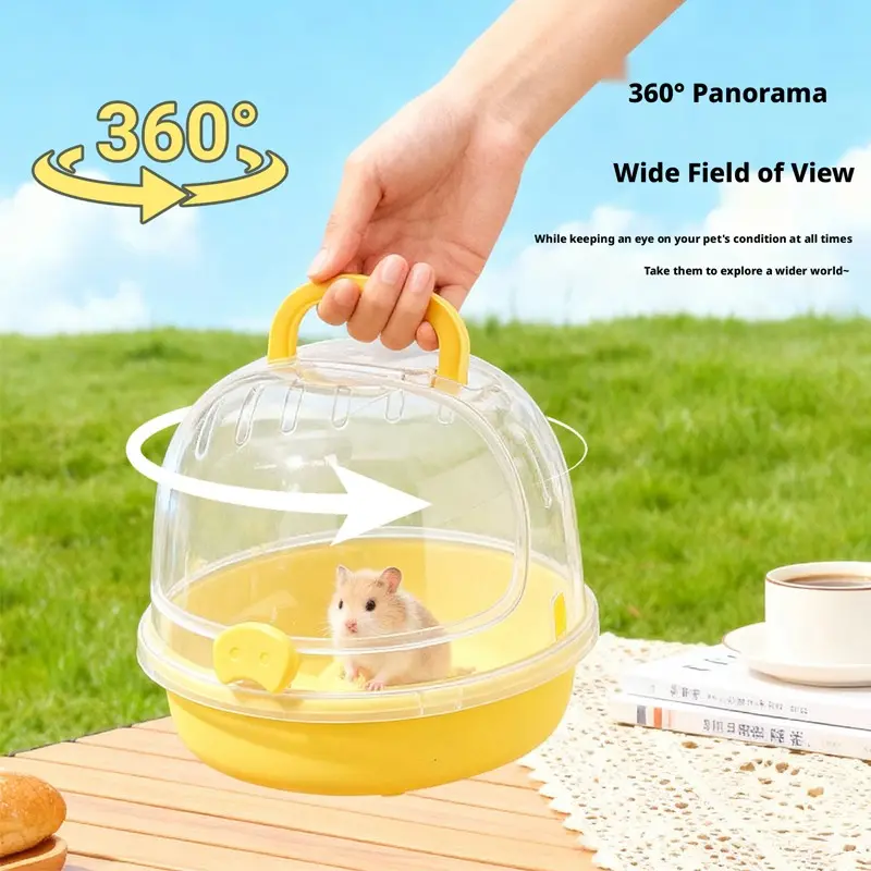 Transparent Acrylic Hamster Carrier, Portable Breathable Cage for Golden Hamsters and Flower Rats, Anti-Escape Handheld Pet Travel Box