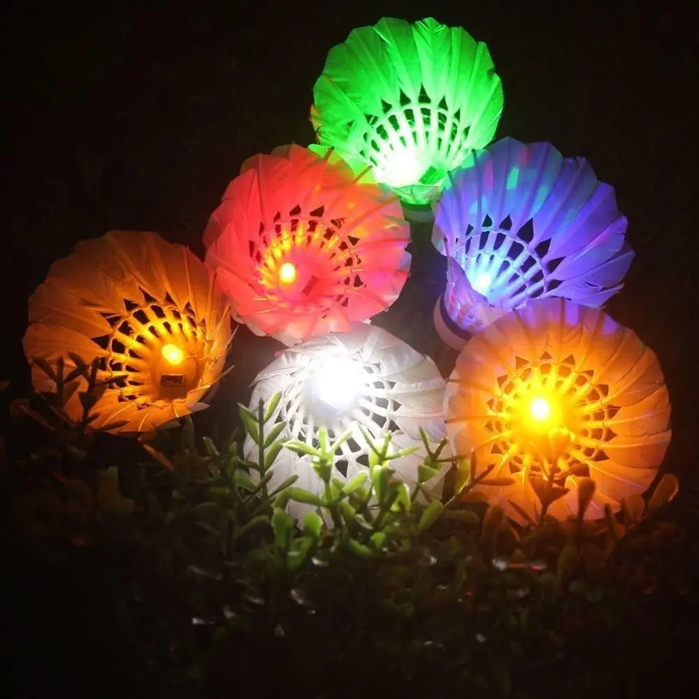 6 Pack LED 6 Color Glow Goose Feather Badminton Shuttlecocks Lighting Birdies for Indoor Outdoor Night Sport Activities