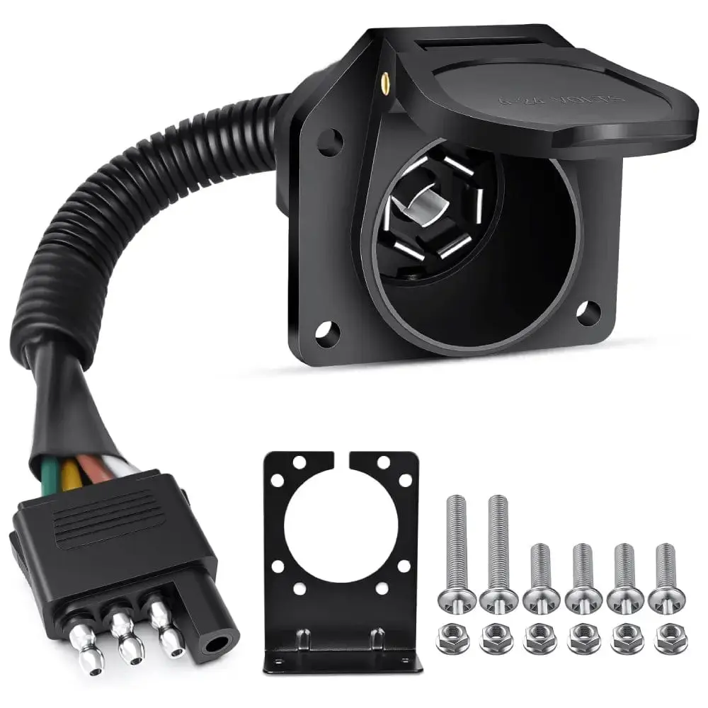 Nilight 4-Way Flat to 7-Way Round Trailer Adapter Plug, 6-24V ABS Plastic Corrosion-Resistant Flat-to-Round Power Transfer Accessory