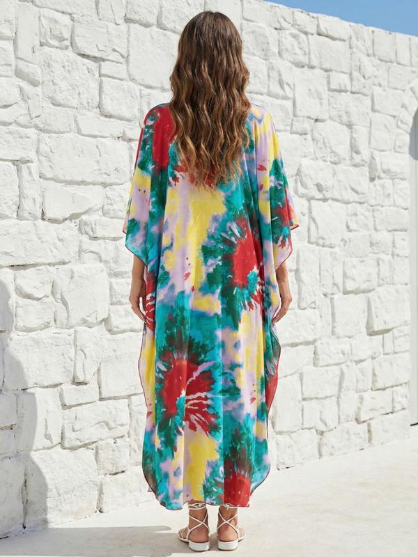 EDOLYNSA leopard print kaftan dresses Women's caftan Boho Caftan relaxed daily wear V-neck beach wear Soft Bohemian muumuu dress vibrant flowy house robe Butterfly sleeve cover up maxi dress Q1755