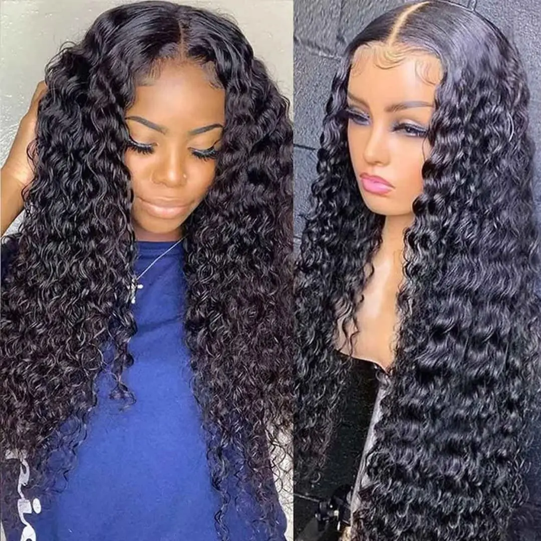 Wear and Go Glueless Wigs Human  Pre Cut 200% Density Water Wave 5x5  Lace Closure Wigs Human  with   Pre Plucked  line Wet and Wavy Wig for Women 20 Inch