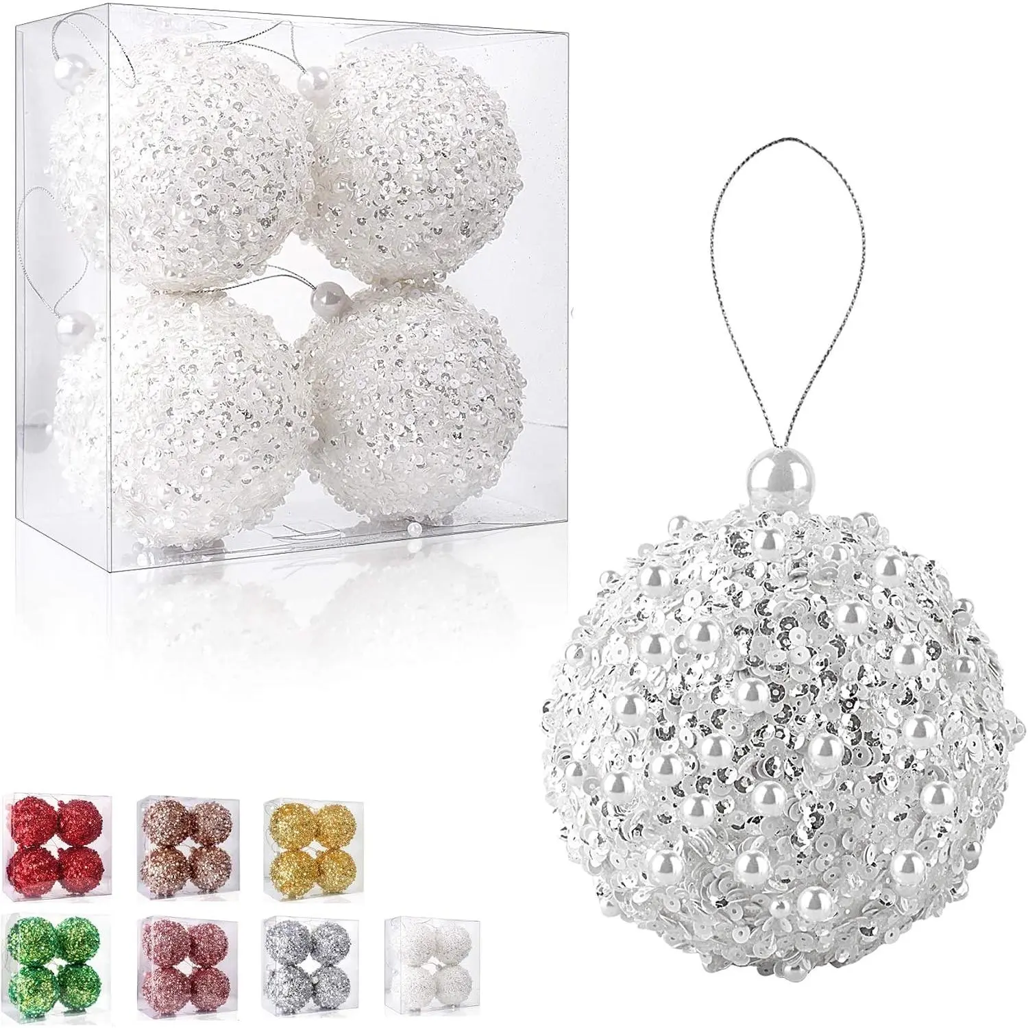 4.25" Christmas Ball Ornaments 4 count Set White Shatterproof Christmas Decorations Tree Balls for Xmas Trees Wedding Party Holiday Decorations Tabletop Small Trees Decoration (White)