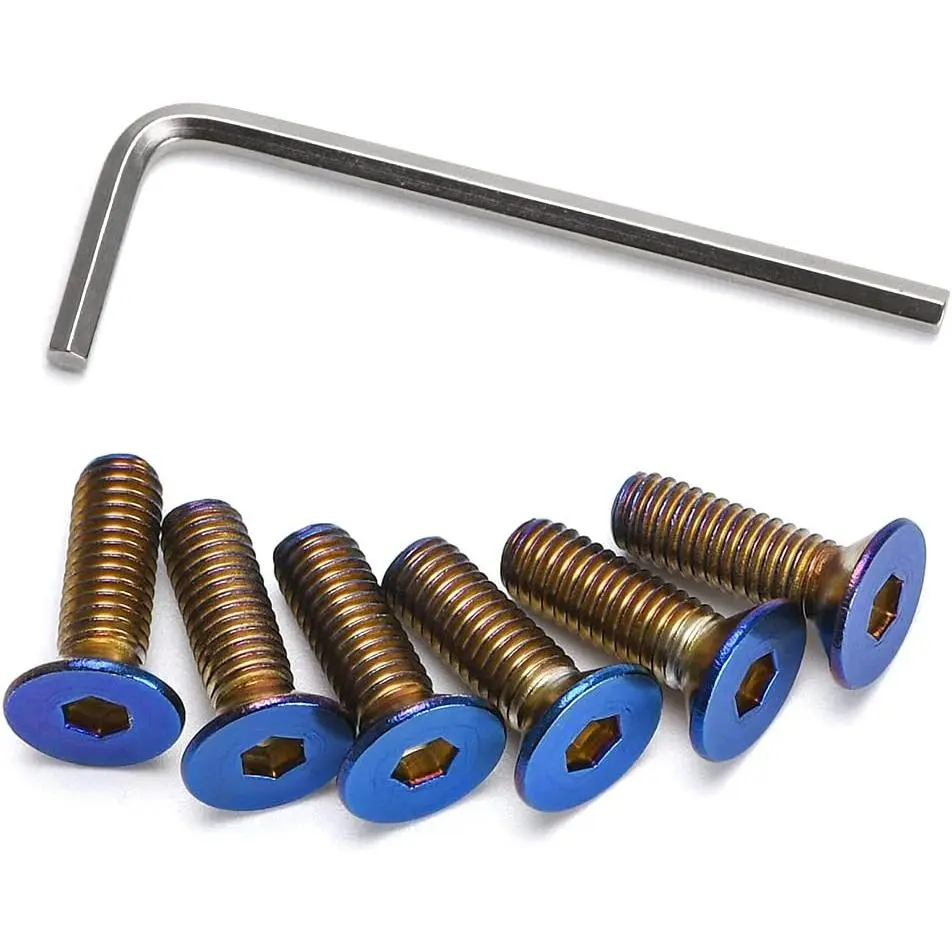 6 count Steering Wheel Screw  Taper M5×0.8 Length 15mm Burnt Titanium | Flat  Steering Wheel Screws with Stainless Steel Allen Hex key