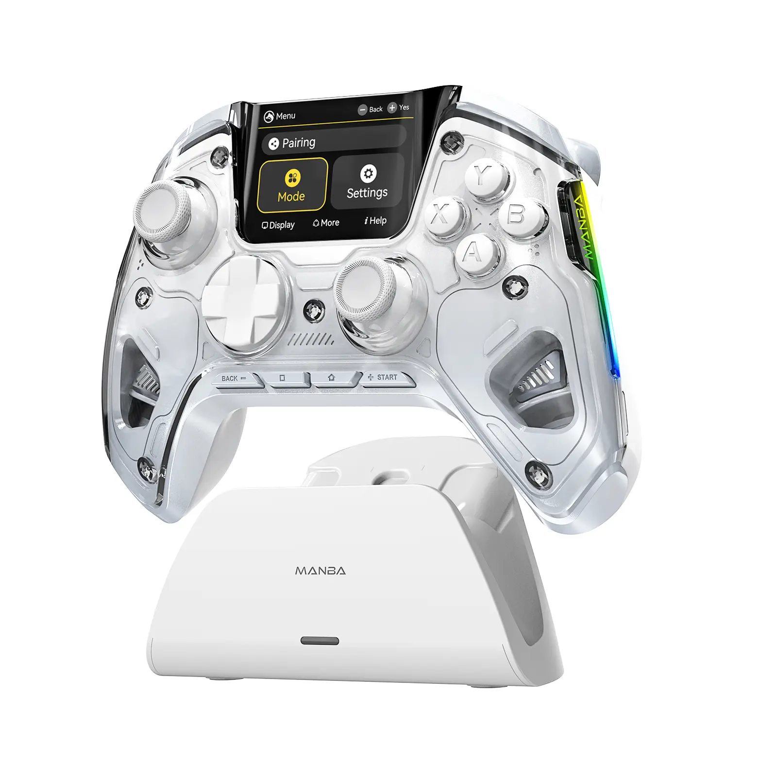 ManbaOne Interactive Screen Wireless Gaming Controller Joystick for PC/Switch/Switch 2/iOS/Android,Hall Effect Stick & Trigger,RGB Lighting,Remappable Buttons,1800mAh with Charging Dock