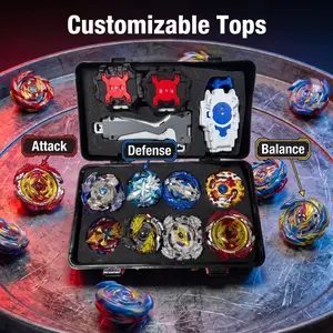 Complete Beyblade Storage Tool Box Set, Blue Color Options, Includes 8 Beyblades + Launcher, Kids Battle Toy Kit