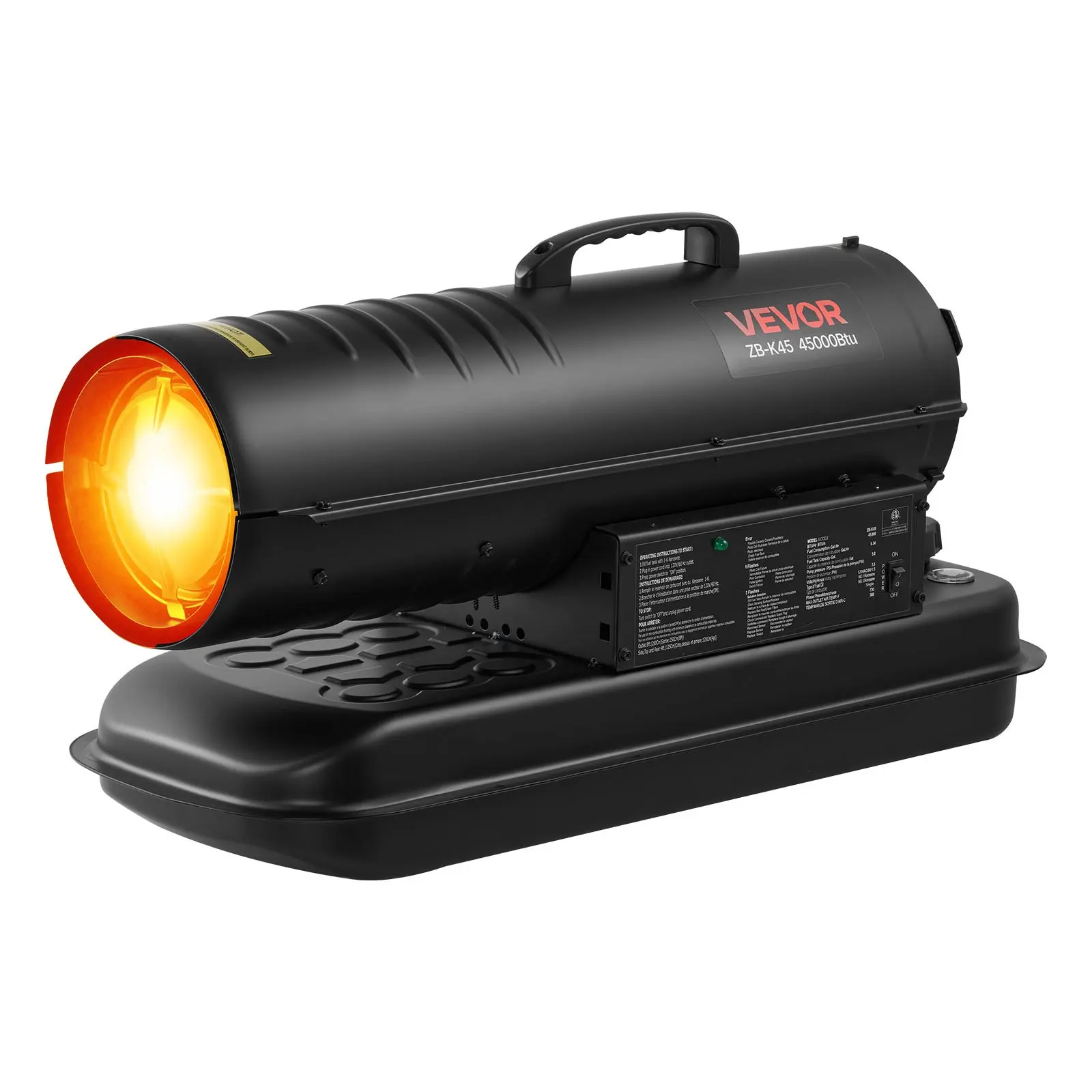 VEVOR 45000 BTU Forced Air Kerosene Diesel Heater, Portable Torpedo Space Heater with Handle, Blower-Type for Jobsite/Garage/Warehouse/Workshop Construction /Outdoor Heating,Black