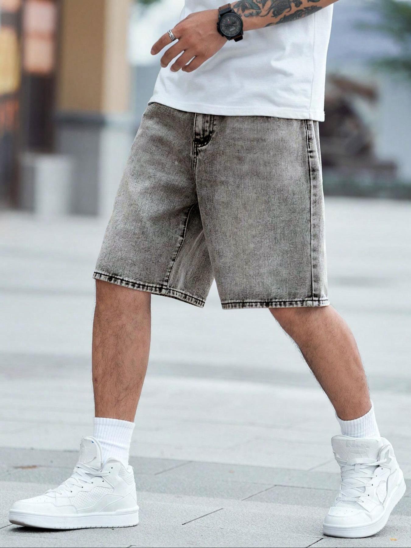 Men's Solid Color Denim Shorts, Loose Casual Fashion Comfy Shorts for Summer, Men's Bottoms for Daily Wear